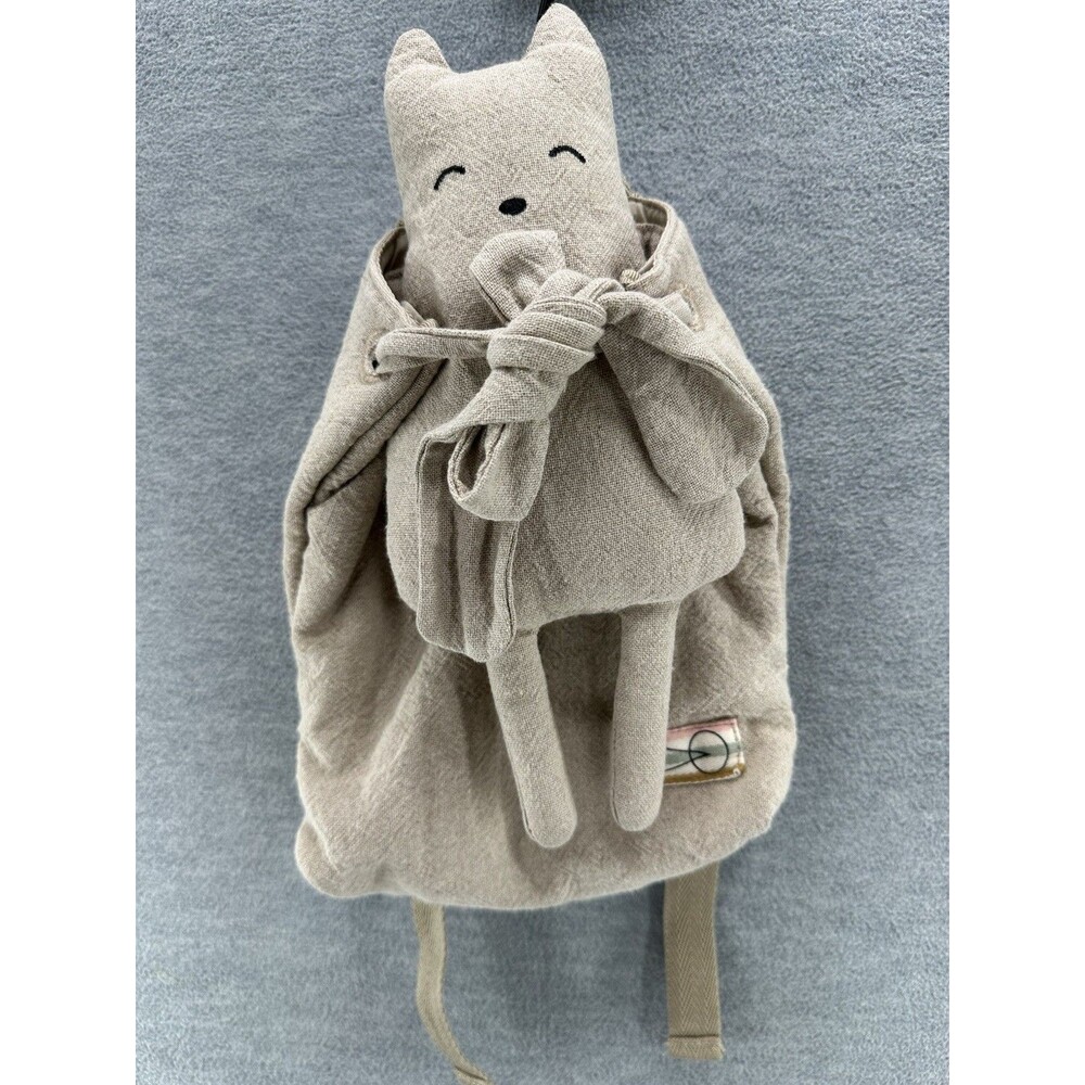 ZARA Bag Collection Kitty Cat Beige Canvas Backpack  PU